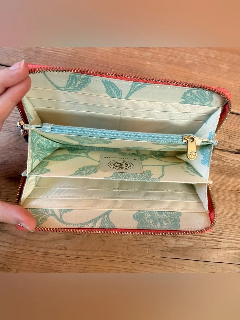 Spartina 449 Coral Woven Bamboo Handle Tote & Matching Wallet Set EUC